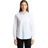 A white button-up shirt featuring long sleeves and a chest pocket. The model poses straight-on against a plain background.