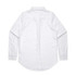 A white button-up shirt with long sleeves and a rear yoke design, featuring logo branding.