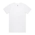 A white organic t-shirt with short sleeves, featuring a logo at the neckline.