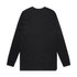 A black long-sleeve T-shirt featuring a simple design and a small logo.