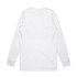 A plain white long-sleeve t-shirt with a simple design and a logo on the back.