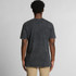 A black stone wash t-shirt with a relaxed fit, featuring a branded logo on the back.