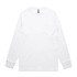 A white long-sleeve T-shirt with a pocket and a logo on the label.