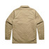 A khaki service jacket with a plain back and button closures at the cuffs, featuring a logo.