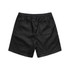 Black linen shorts with an elasticated waistband and two back pockets. Features a clean, simple design.