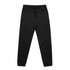 Black track pants featuring an elastic waistband and cuffs, with a drawstring and a brand logo.