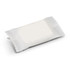 A white compressed towel packaged in a small, clear plastic wrapper. The package features a simple design.