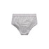 A pair of grey Y-Front briefs with a soft elastic waistband, featuring a logo on the waistband.