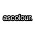 A black logo sticker with rounded edges featuring the word "ascolour." in a bold font.