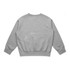 A grey jumper with a crew neck and long sleeves, featuring a fitted waistband and a branding logo.