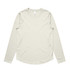 A light grey long-sleeve tee made from soft fabric, featuring a rounded hem and a logo on the label.