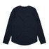 A long-sleeve tee in black with a rounded hem and a simple back design. Feature includes a logo.