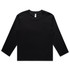 A black long-sleeve t-shirt featuring a round neckline and a minimalist design with a logo.