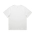 A white, heavy faded T-shirt featuring a minimalist design and a logo. Short sleeves and a classic fit.