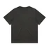 A faded black t-shirt with short sleeves and a casual fit, featuring a logo on the back.