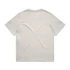 A beige t-shirt with a relaxed fit and a subtle textured appearance on the back. It has a logo.