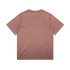 A faded pink t-shirt featuring a loose fit and short sleeves, with a logo on the back.