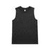 A heavy faded black tank top with wide armholes and a simple design, featuring a logo.