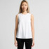 A sleeveless white tank top with a relaxed fit, featuring a subtle logo branding.