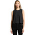 A black crop tank top with a sleeveless design and a relaxed fit, featuring a small logo.