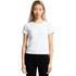 A fitted white ribbed T-shirt with short sleeves, displayed on a model against a plain background.
