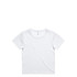 A white short-sleeved organic rib tee with a round neckline and a small logo.