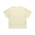 A cropped tee in a light beige colour with a loose fit and a round neckline, featuring a logo.
