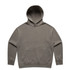 A faded olive green hoodie with a kangaroo pocket and a hood, featuring a logo.