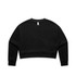 A black cropped crew jumper with long sleeves and a round neck. It features a small branding label.