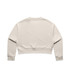 A beige crop crew jumper featuring a simple design and long sleeves with a logo on the back.