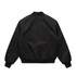 A black varsity jacket with a relaxed fit, featuring a simple design and ribbed cuffs and hem.