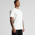 A model wearing a plain white organic T-shirt, featuring short sleeves and a relaxed fit.