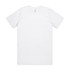 A plain white T-shirt with short sleeves, featuring a back view and a branding label at the neck.