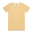 A striped T-shirt featuring alternating yellow and white stripes, with a round neckline and short sleeves.
