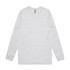 A long-sleeve grey t-shirt with a crew neckline and a logo on the label at the neck.