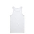 A white organic rib singlet featuring a round neckline and wide shoulder straps. The garment has a logo.