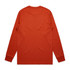 A long-sleeve t-shirt in a warm orange hue, featuring a simple design and a branding logo.