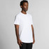 A white T-shirt with short sleeves and a casual fit, featuring a logo on the side.