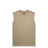 A heavy faded tank in a light khaki colour, featuring a simple design and no sleeves. The tank has a brand logo.
