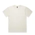 A plain off-white t-shirt with a crew neck and short sleeves, featuring a brand logo on the label.