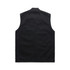 A black canvas heavy vest with a straight back design, featuring a collar and armholes. It includes a logo.