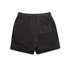 Black relaxed track shorts featuring a back pocket and an elastic waistband. Includes a logo branding detail.