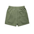 Faded green track shorts featuring an elastic waistband and a single back pocket. Includes branding on the garment.