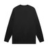 A long-sleeve black T-shirt with a plain back and fitted cuffs. It features a logo on the back neckline.