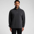 A black half-zip jacket with a relaxed fit and a small zippered collar. It features a logo on the chest.