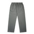 Cuffless track pants in grey with an elastic waistband and side pockets, featuring a branding logo.