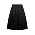 A black linen skirt with an elastic waistband, featuring a simple, flowing design.