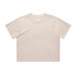 A cream-coloured cropped t-shirt with a loose fit and short sleeves, featuring a logo.