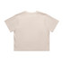 A light beige crop tee with short sleeves and a simple design. Features a logo on the back.