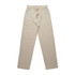 Linen pants in a light beige colour with an elastic waistband and drawstring. Features a simple design.